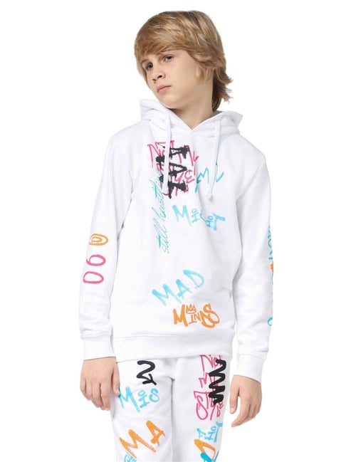 Jack Jones Junior Brilliant White Printed Full Sleeves Sweatshirt