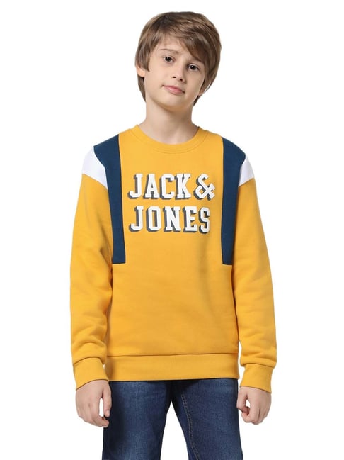 Jack Jones Junior Yellow Printed Full Sleeves Sweatshirt