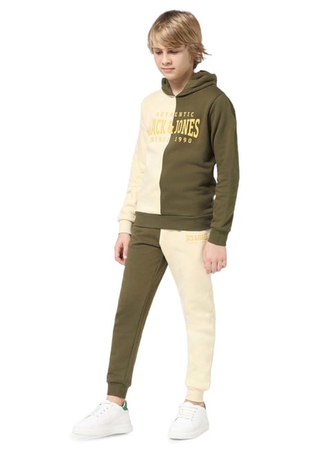 Jack & Jones Junior Green & Cream Color Block Full Sleeves