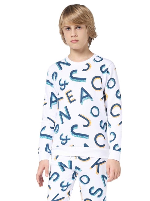 Jack & Jones Junior White & Blue Printed Full Sleeves Sweatshirt-picture-18