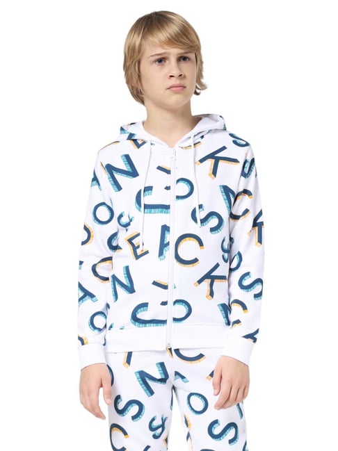 Jack & Jones Junior White & Blue Printed Full Sleeves Sweatshirt-picture-19