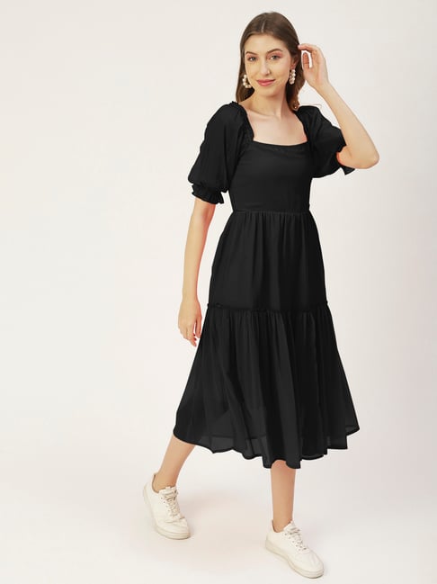 Moomaya Black Regular Fit Midi Dress-picture-31