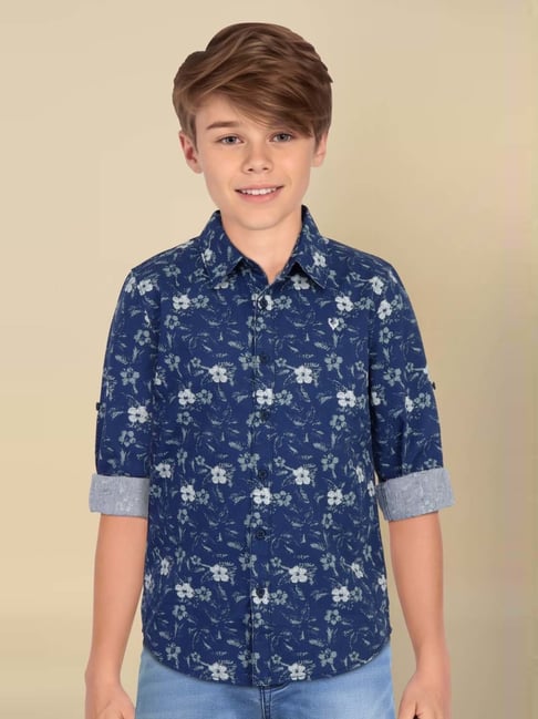 Allen Solly Junior Navy Cotton Floral Print Full Sleeves Shirt