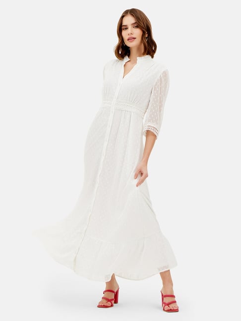 Kazo White Self Design Shirt Dress