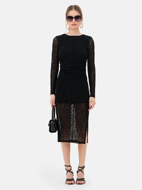 Kazo Black Printed Midi Dress