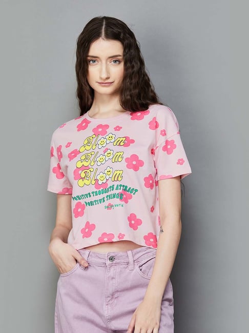 SmileyWorld Pink Cotton Printed T-Shirt