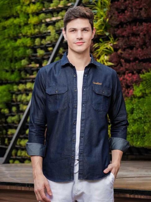 Bushirt Dark Blue Regular Fit Denim Shirt