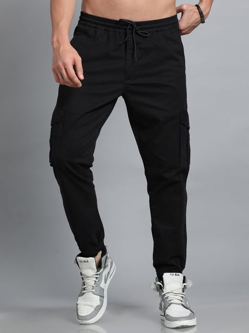 Bushirt Black Slim Fit Cotton Cargo Joggers