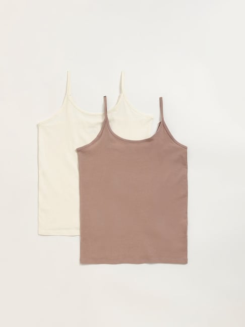 Wunderlove by Westside Off-White Cotton-Blend Camisoles - Pack of 2