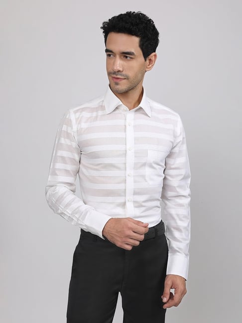Louis Stitch White Cotton Regular Fit Striped Shirt-picture-48