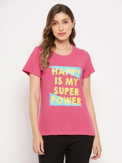 Clovia Pink Graphic Print T-Shirt
