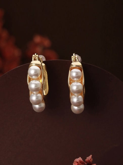 Aatmana Gold-Plated Pearl Studded Contemporary Hoop Earrings - Main Image