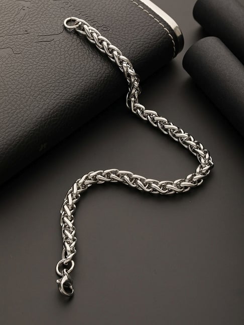 Aatmana Men Silver-Plated Curb Chain Stainless Steel Bracelet