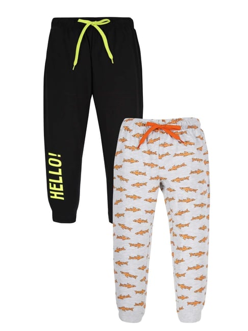 Plum Tree Kids Grey & Black Cotton Printed Joggers (Pack of 2)