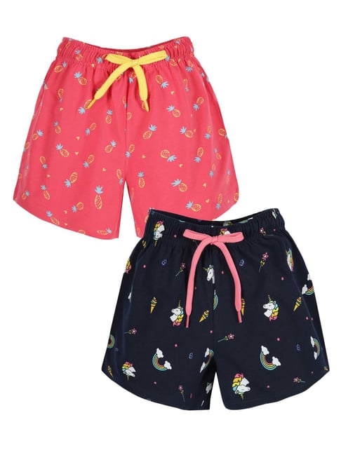 Plum Tree Kids Blue & Pink Cotton Printed Shorts (Pack of 2)