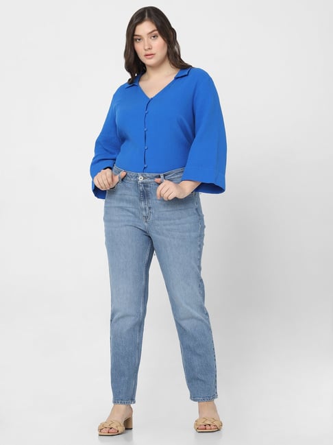 Vero Moda Curve Blue Straight Fit High Rise Jeans