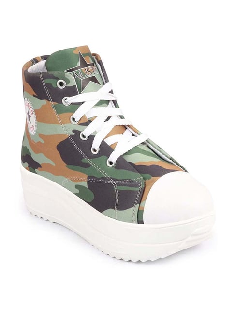High Top All Star Mimetiche Fausto Women's Olive Ankle High Sneakers