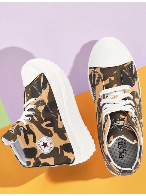 Fausto Women's Tan Ankle High Sneakers-picture-41