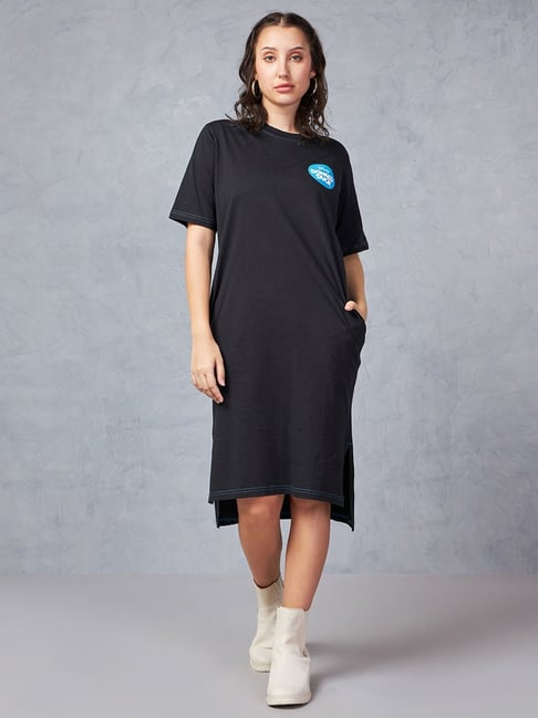 Bewakoof Black Graphic Print T Shirt Dress