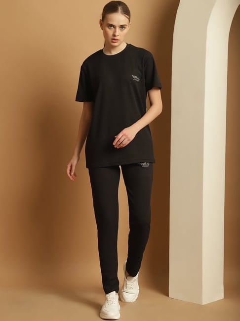 Vimal Jonney Black T-Shirt Track Pants Set