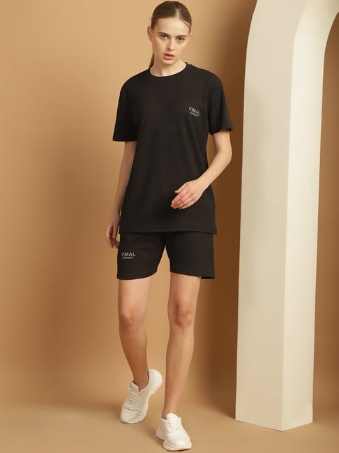 Vimal Jonney Black T-Shirt Shorts Set