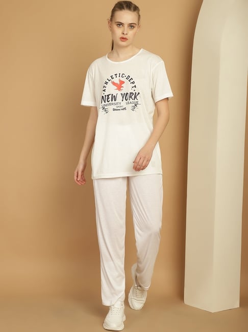Vimal Jonney White Cotton Printed T-Shirt & Track Pants Set-picture-28