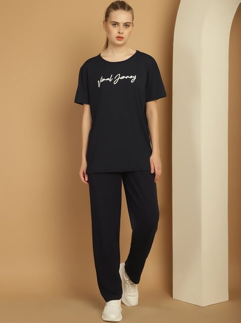 Vimal Jonney Black Cotton Logo Print T-Shirt & Track Pants Set-picture-16