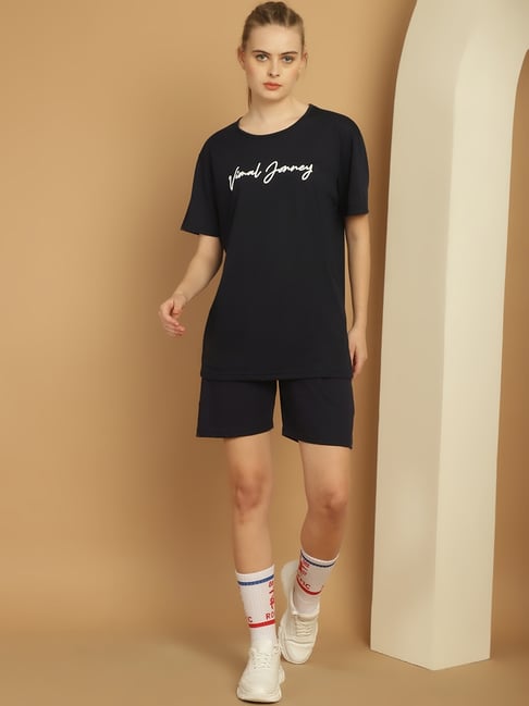 Vimal Jonney Black Cotton Logo Print T-Shirt & Shorts Set-picture-17