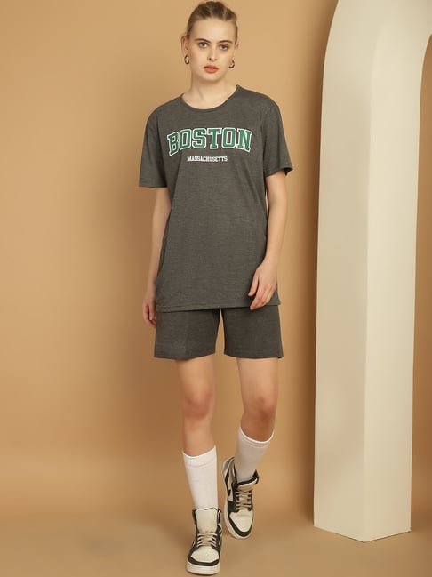 Buy Vimal Jonney Grey Cotton Printed T-Shirt Shorts Set for