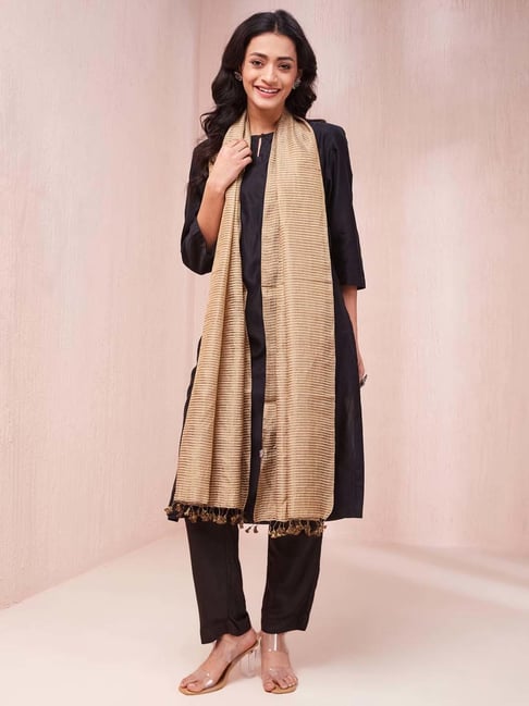 Fabindia Beige Striped Stole-picture-35