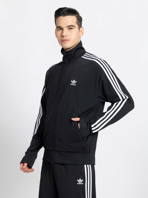 Adidas Originals Black Regular Fit Striped Sports Jacket
