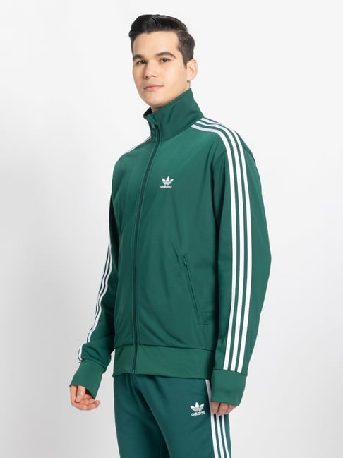 adidas ダークグリーン フルジップジャケット Buy Adidas Originals Green Regular Fit Striped Sports Jacket for