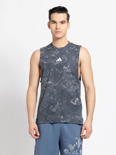 Adidas Black Regular Fit Printed Tank Tees-image-49