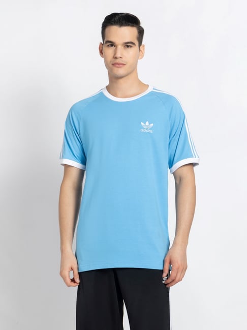 Adidas Originals Blue Cotton Regular Fit Striped Sports T-Shirt-picture-28