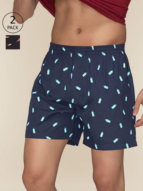 XYXX Surfing Black & Gin Blue Cotton Relaxed Fit Printed Boxers - Pack Of 2-picture-27