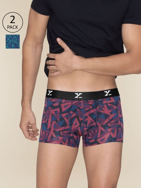XYXX Triad Red & Aqua Strokes Slim Fit Printed Trunks - Pack Of 2-picture-14