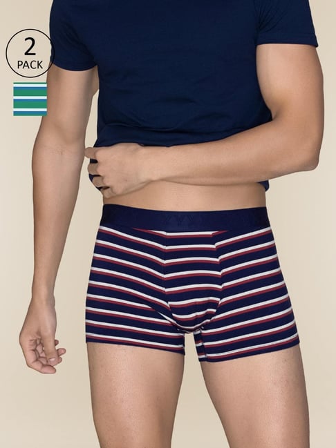 XYXX Amazon Green & Cardinal Blue Slim Fit Striped Trunks - Pack Of 2-picture-13