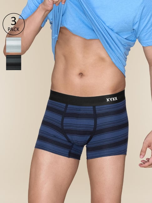 XYXX Multicolored Cotton Regular Fit Striped Trunks - Pack Of 3-picture-23