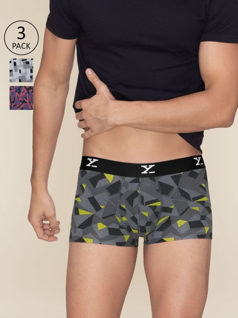 XYXX Multicolored Slim Fit Printed Trunks - Pack Of 3-picture-43