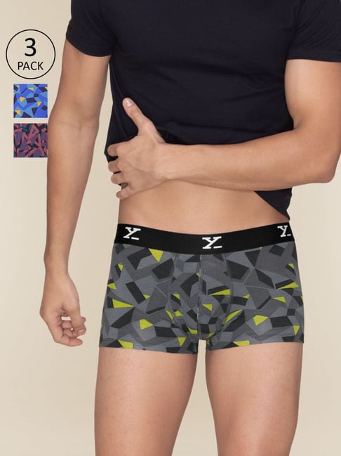 XYXX Multicolored Slim Fit Printed Trunks - Pack Of 3-picture-31