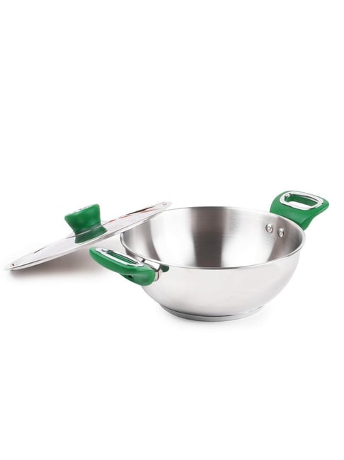 The Indus Valley Silver Stainless Steel Kadai with Bakelite Handle (1.6L)