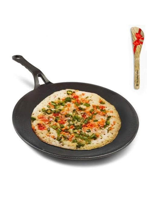 The Indus Valley Black Cast Iron Tawa with Free Wooden Spatula