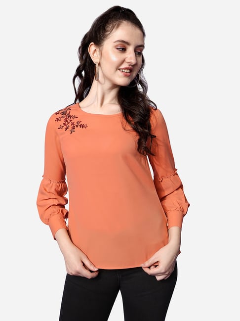 Prettify Orange Embroidered Top-picture-14