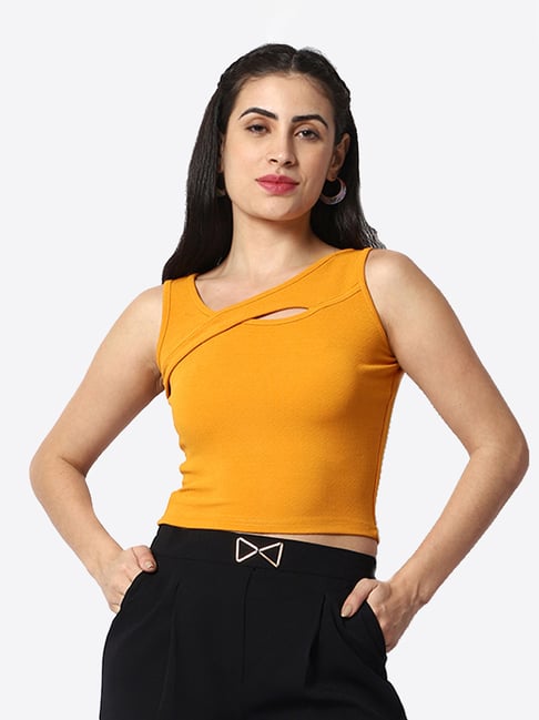 Prettify Yellow Regular Fit Crop Top-picture-31