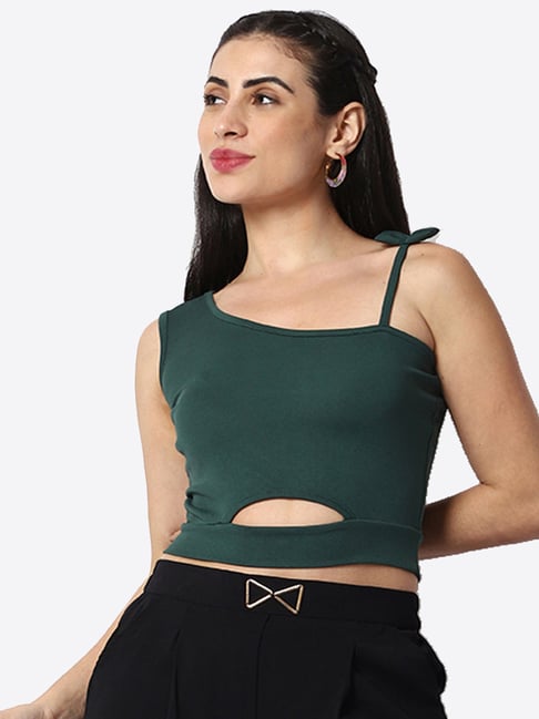 Prettify Dark Green Regular Fit Crop Top