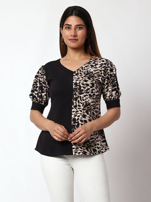 Prettify Black & Beige Printed Top-picture-42