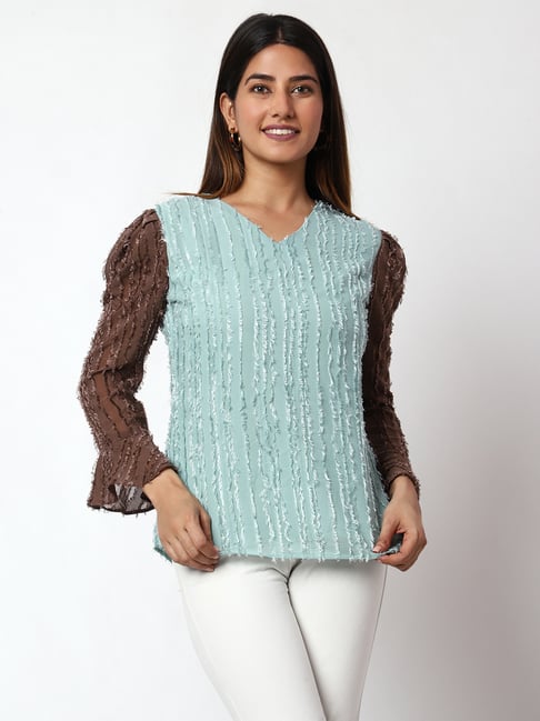 Prettify Light Blue & Brown Regular Fit Top-picture-26