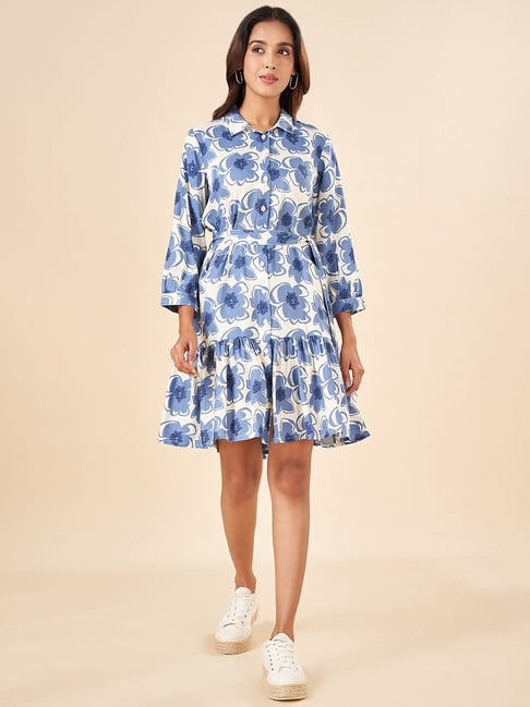 Akkriti by Pantaloons Blue Printed A-Line Dress-picture-39
