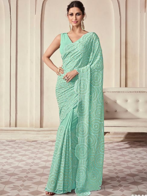 Odette Green Embroidered Saree With Unstitched Blouse-picture-31