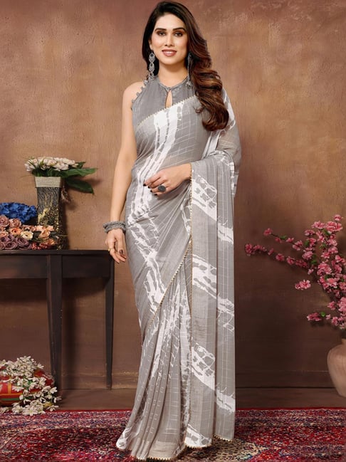 Odette Grey Printed Saree With Unstitched Blouse-picture-30